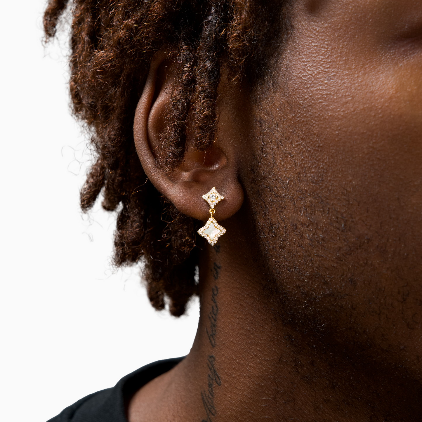 Stars & Flowers gold earrings - White