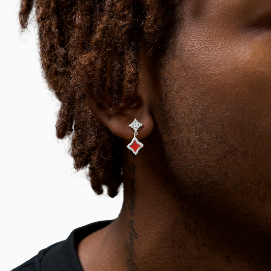 Stars & Flowers silver earrings - Red