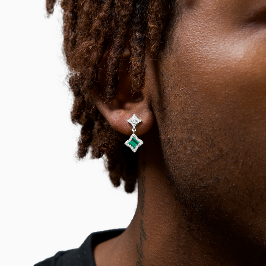 Stars & Flowers silver earrings - Green