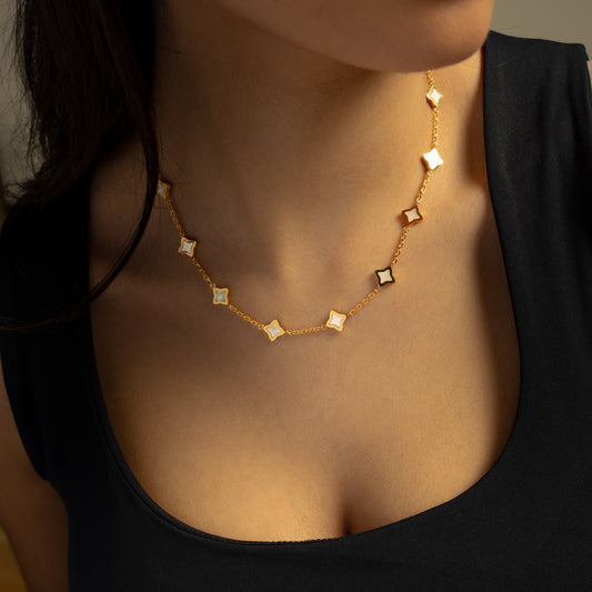 Gold Flower Cable Chain - White