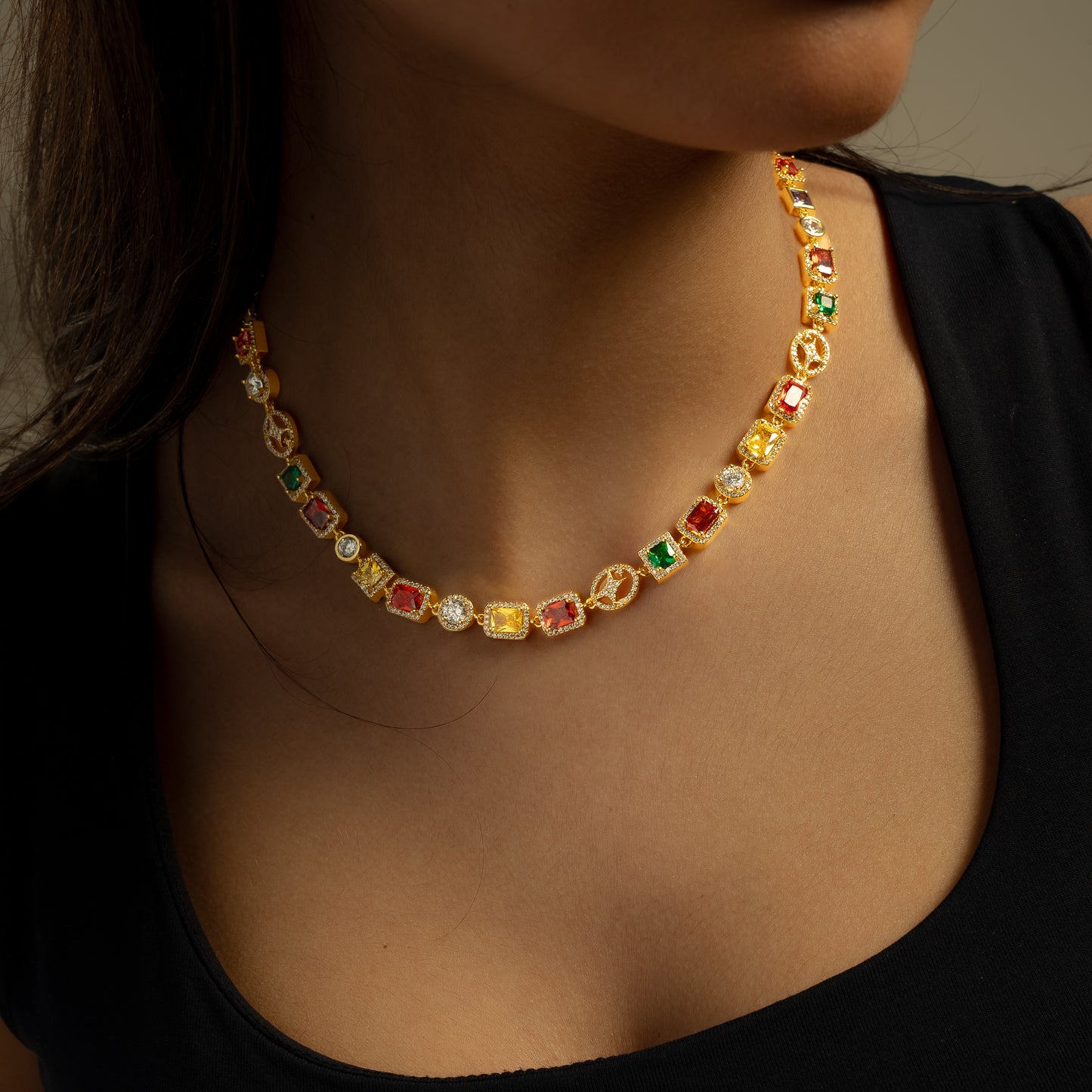 Multi Gemstone Chain 8mm Gold