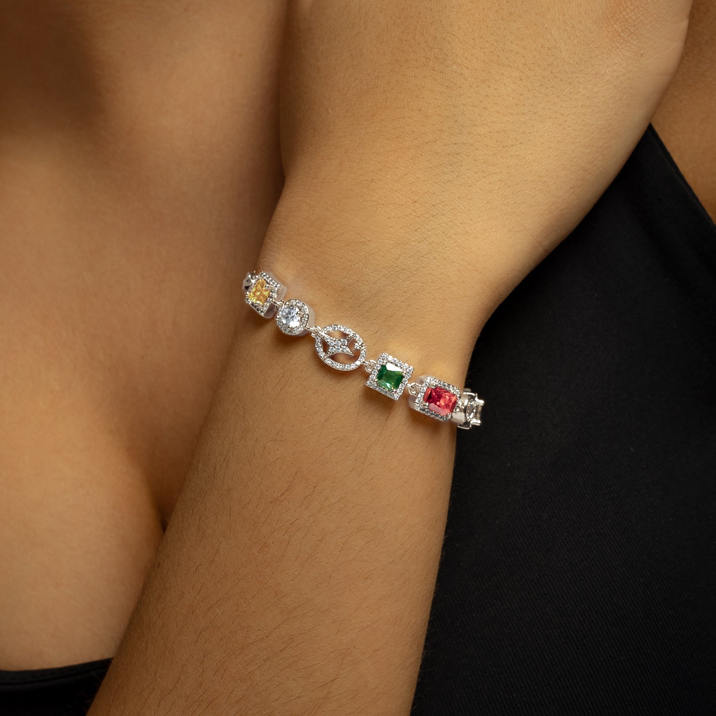 Multi Gemstone Bracelet 8 mm Silver