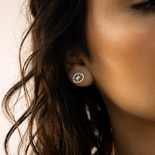 Iced Round signature silver earrings