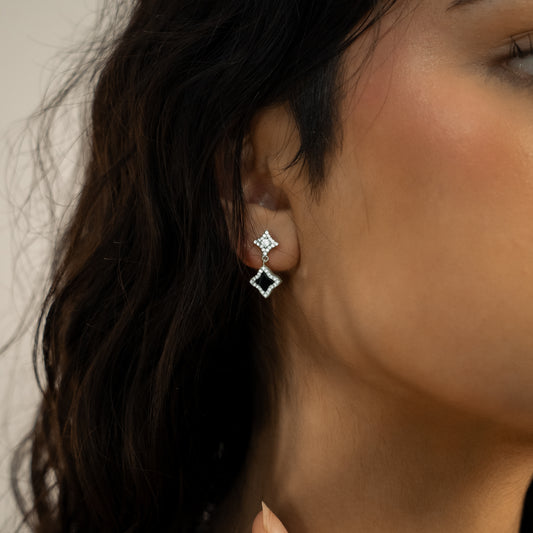 Stars & Flowers earrings argentées - Motif noir