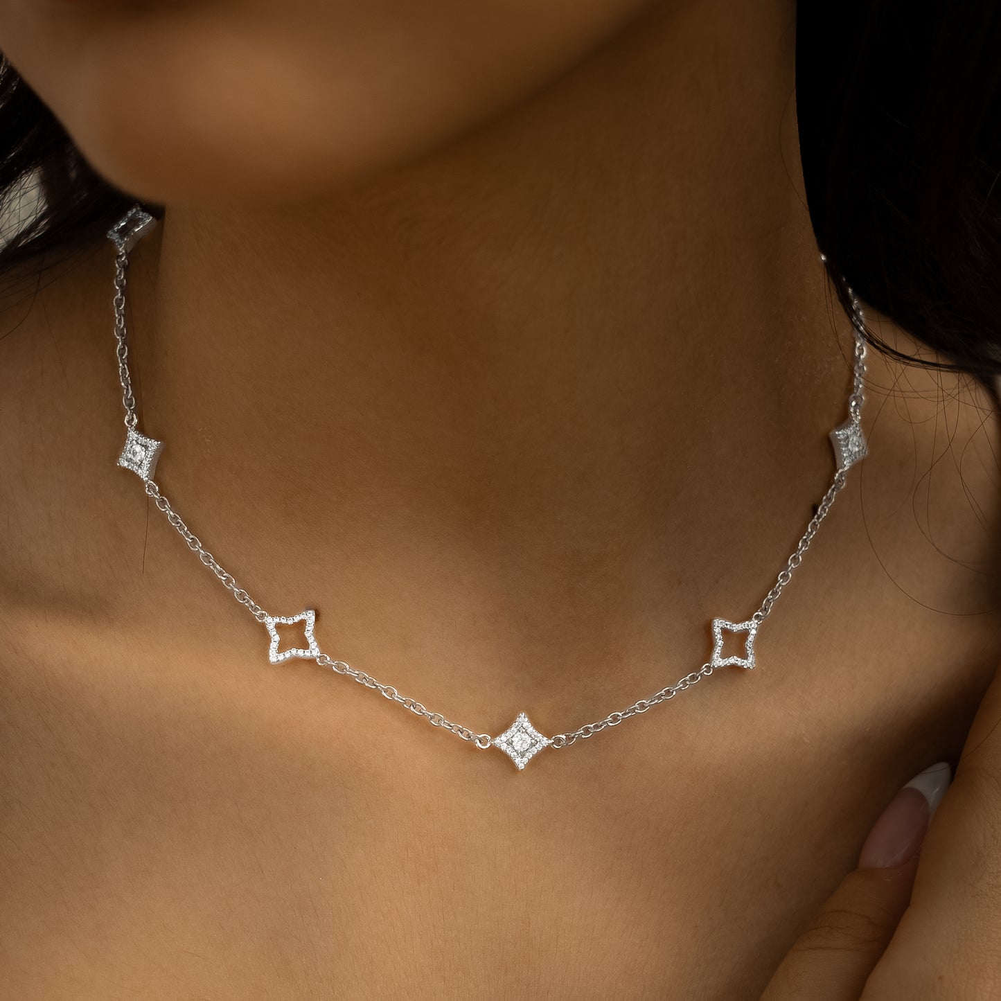 Chaîne Mixed Star & Flower Argentée