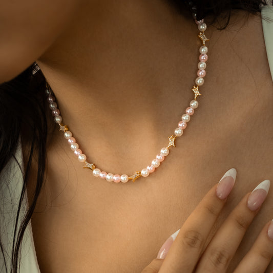 Signature Gold Pearl Chain - White and Pink