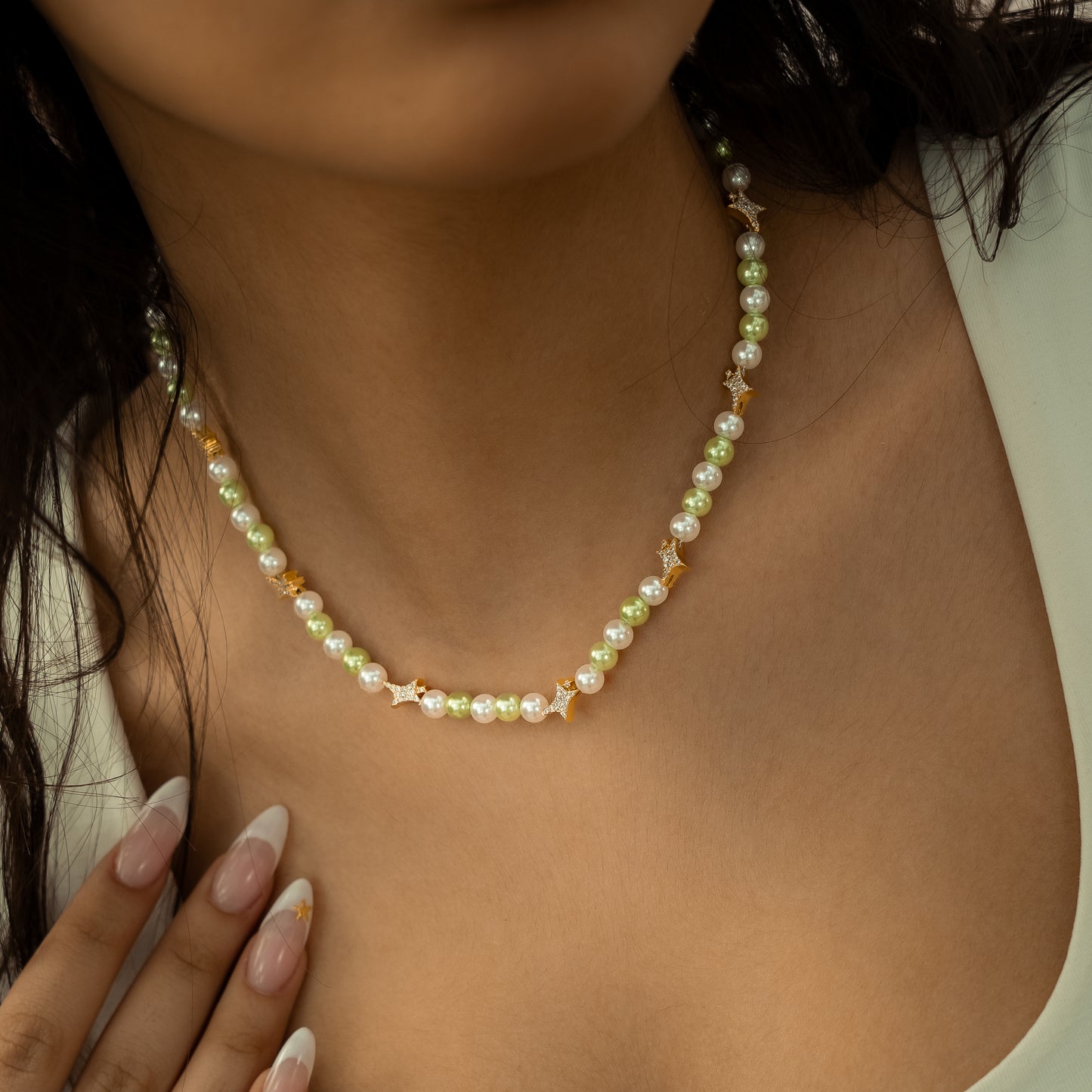 Signature Gold Pearl Chain - White and Green
