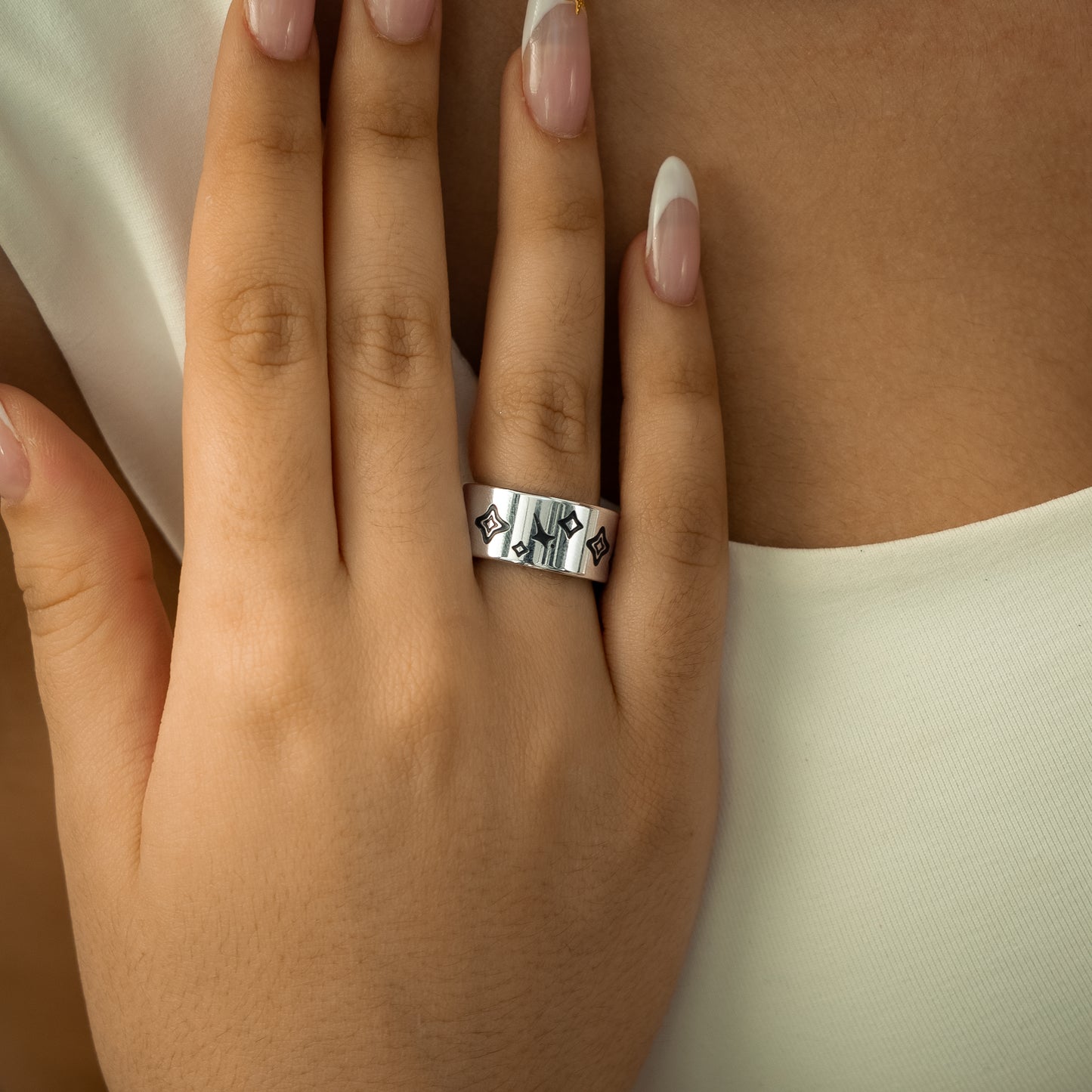 Stars & flowers band argentée - Noir