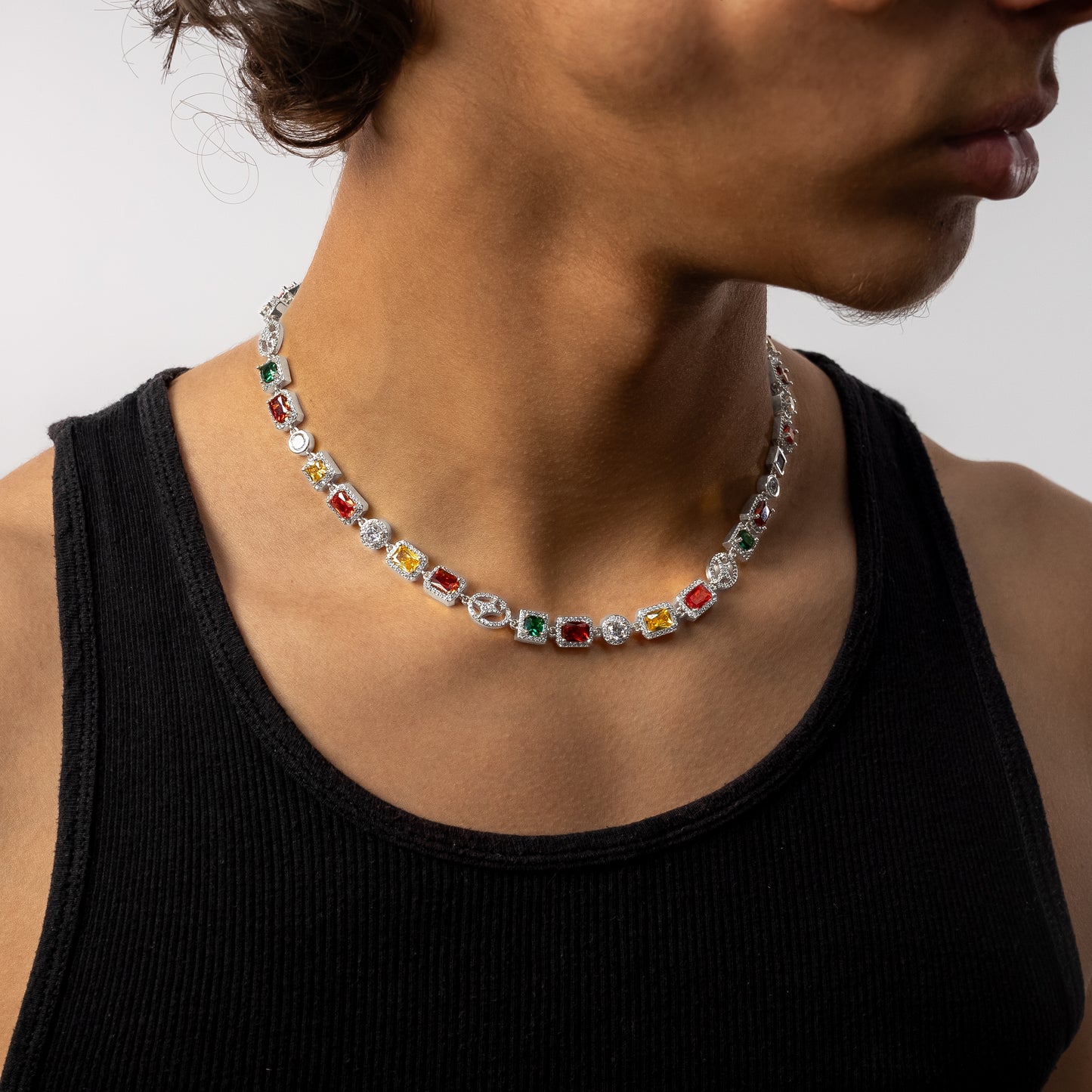 Chaîne Multi Gemstone 8 mm Argentée