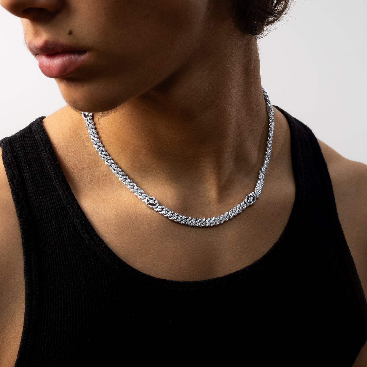 Chaîne Iced Cuban link Signature 5 mm Argentée