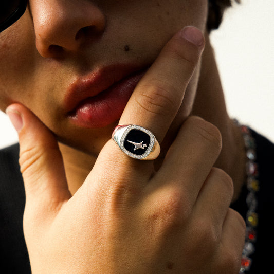 Iced Raw ring Silver - Black Pattern