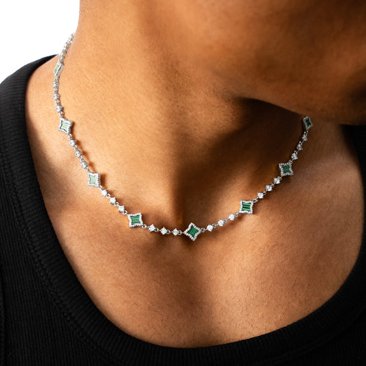 Chaîne Flower Tennis Argentée - Motif Vert