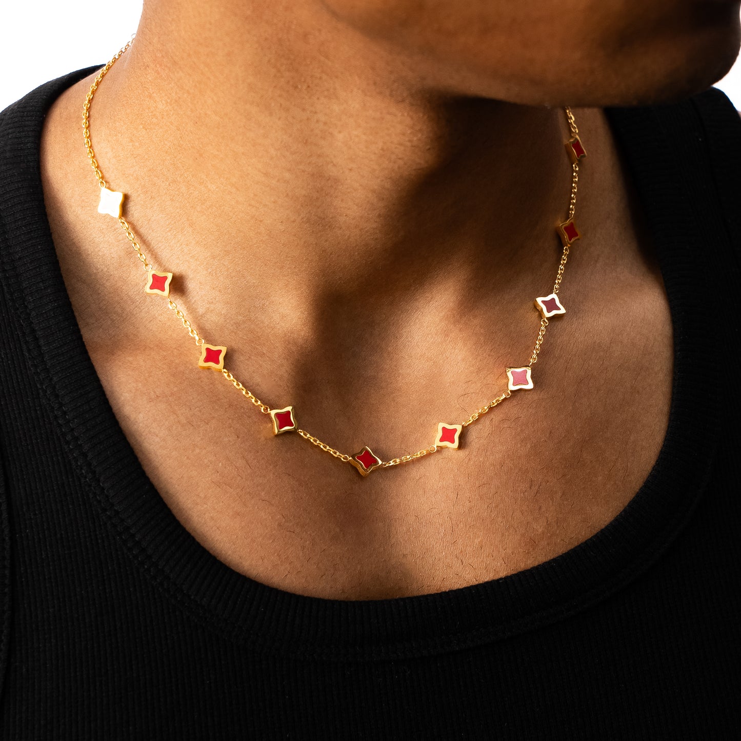 Chaîne Flower câble Dorée - Motif Rouge