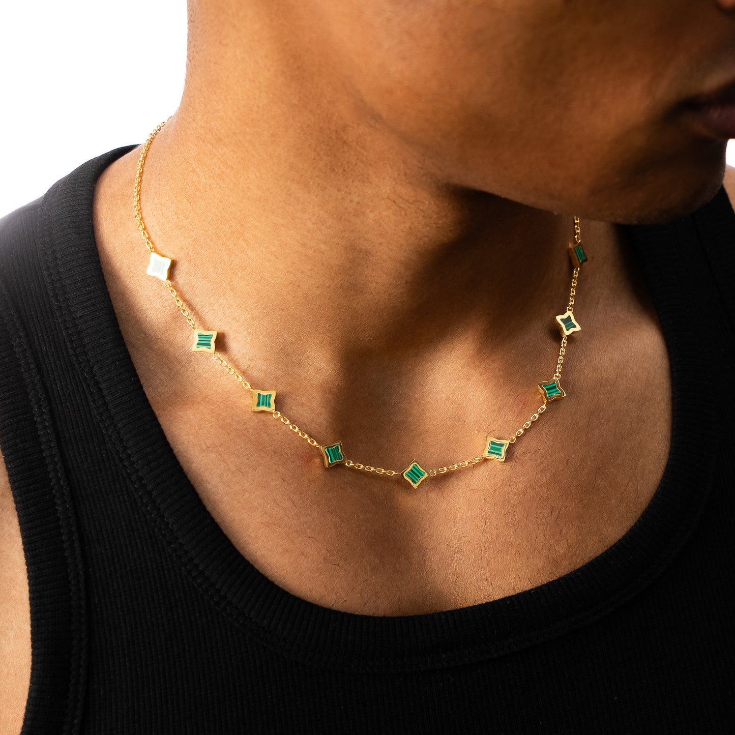 Chaîne Flower câble Dorée - Motif Vert