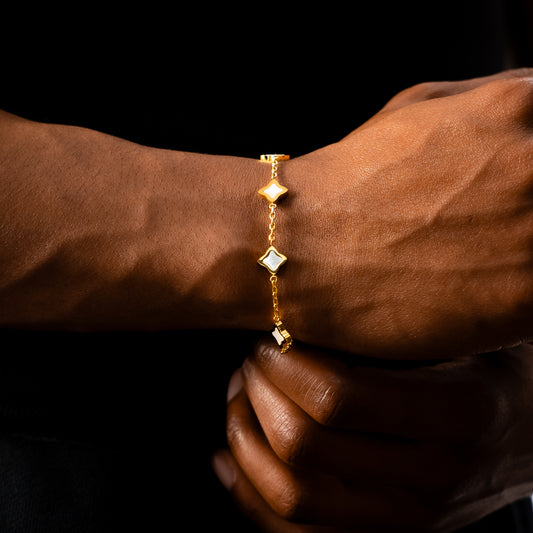 Bracelet Flower câble Doré - Motif Blanc