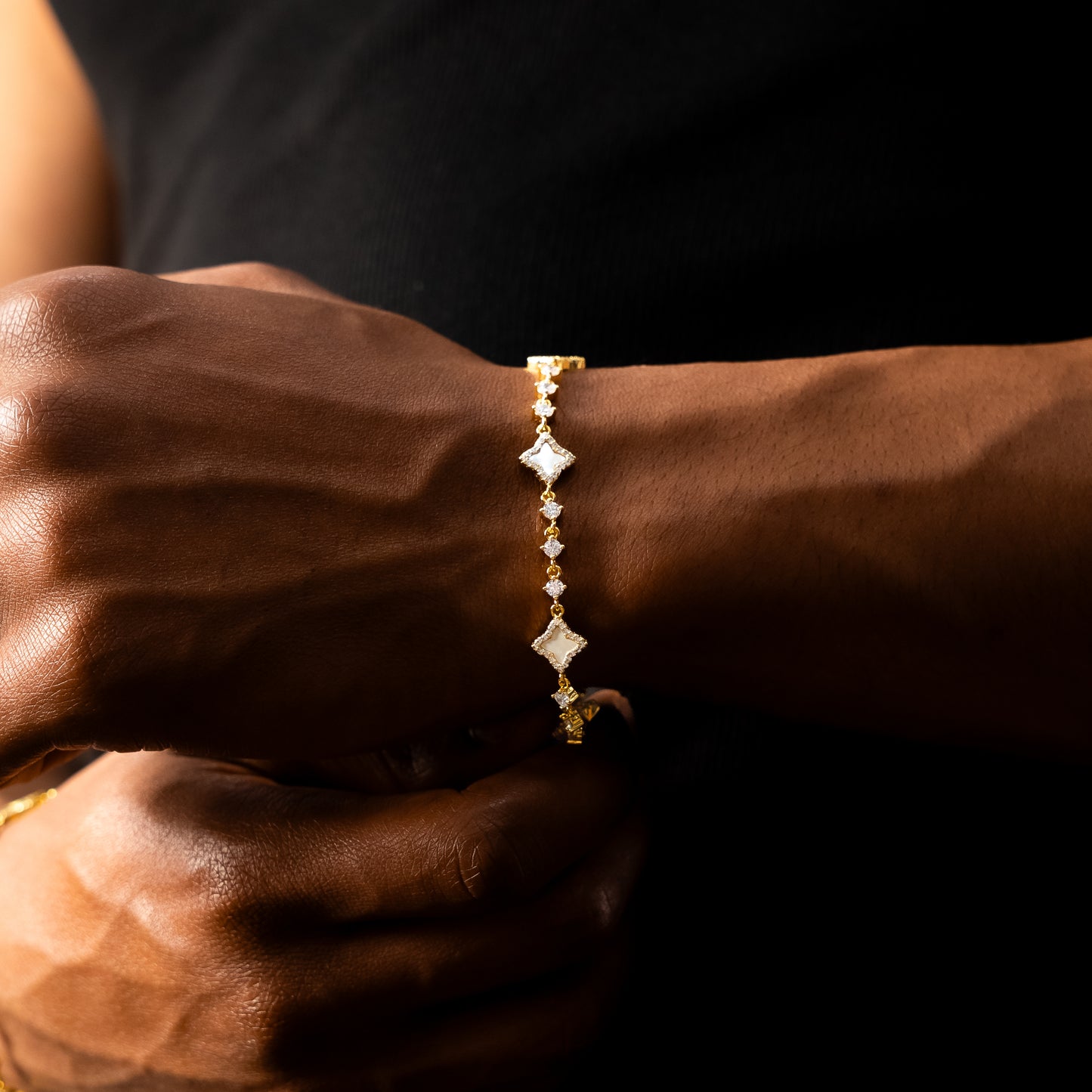 Gold Flower Tennis Bracelet - White