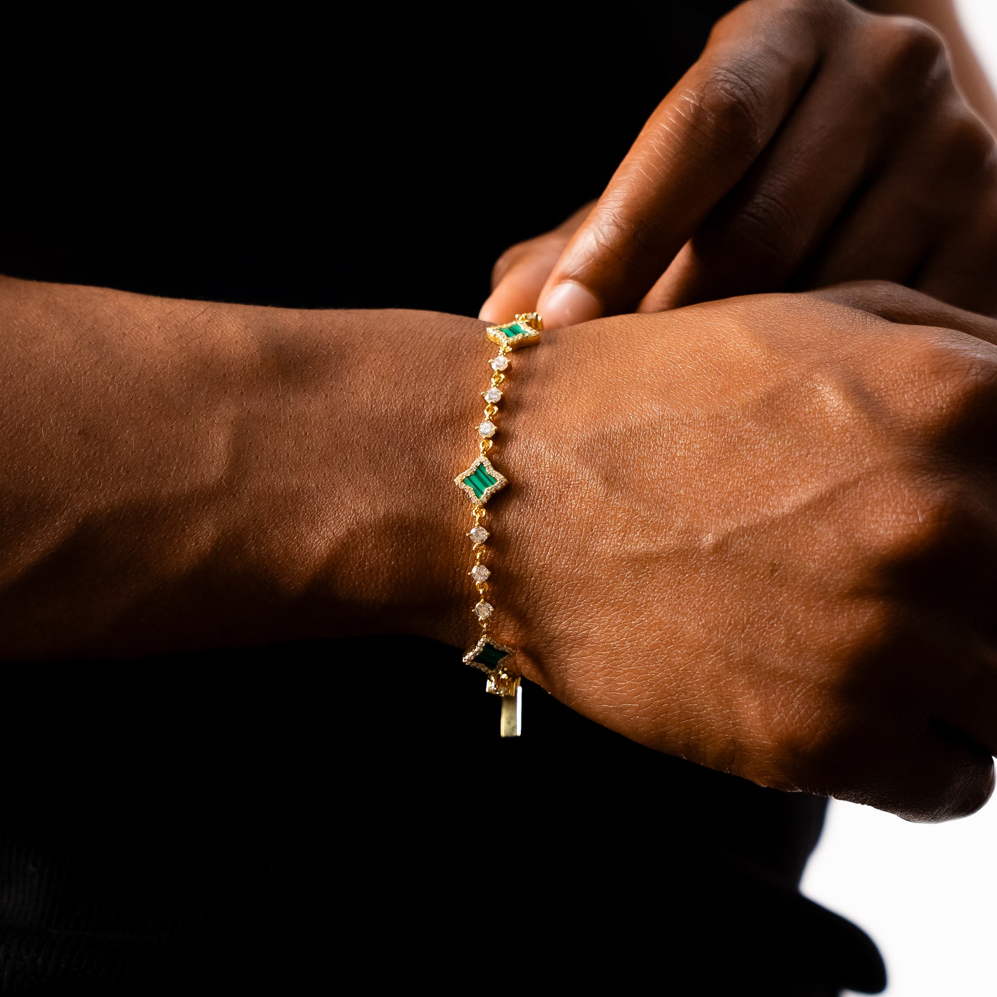 Bracelet Flower Tennis Doré - Motif Vert