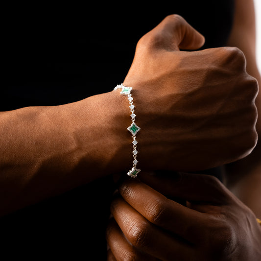 Bracelet Flower Tennis Argenté - Motif Vert