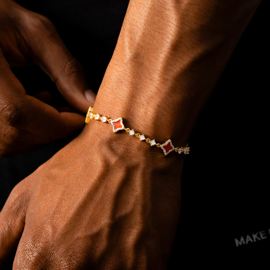 Flower Tennis Bracelet Gold - Red