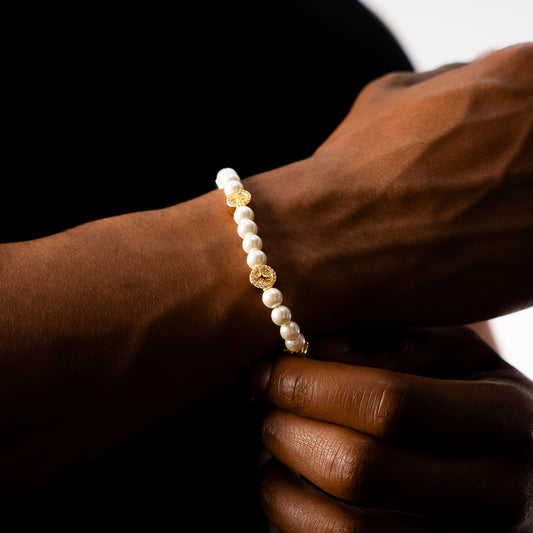 Gold Monogram Pearl Bracelet