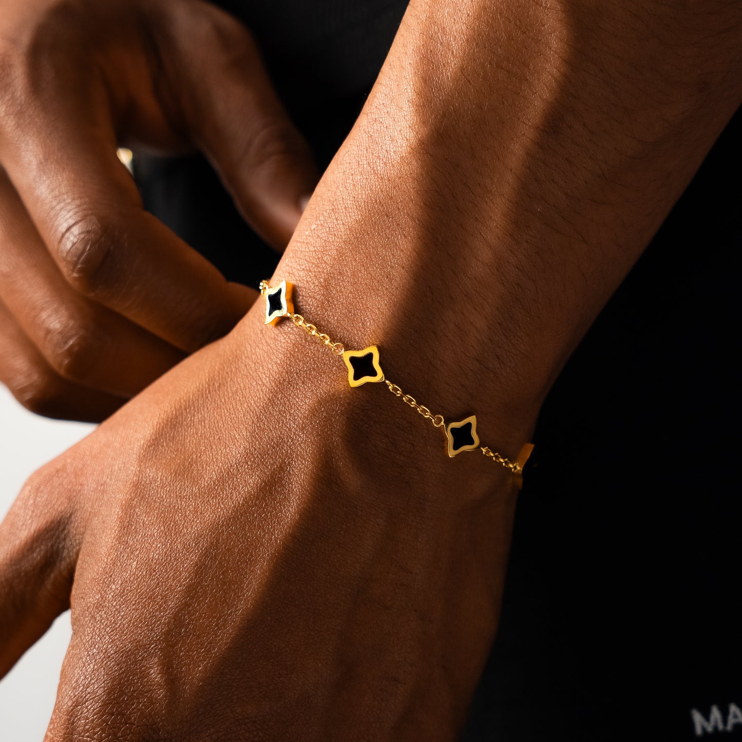 Gold Flower Cable Bracelet - Black