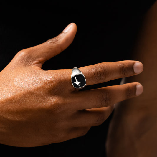 Raw Ring Silver - Black Pattern