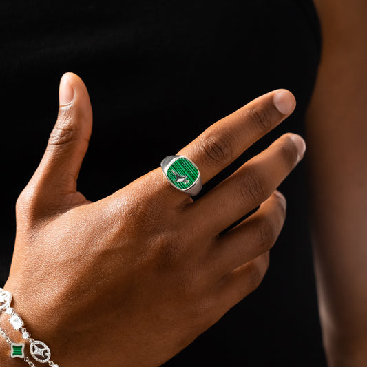 Raw Ring Silver - Green Pattern