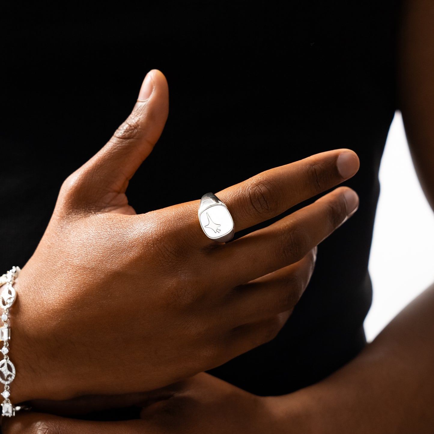 Raw Ring Argentée - Motif Blanc