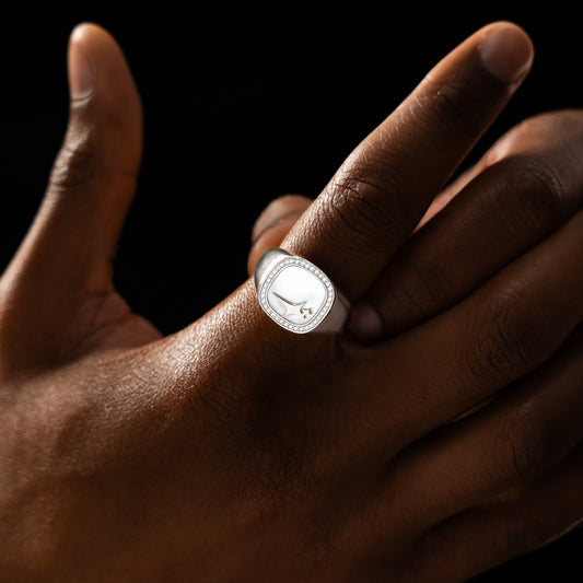 Iced Raw Ring Silver - White Pattern