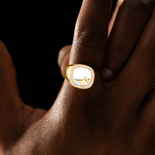 Iced Raw ring Gold - White Pattern