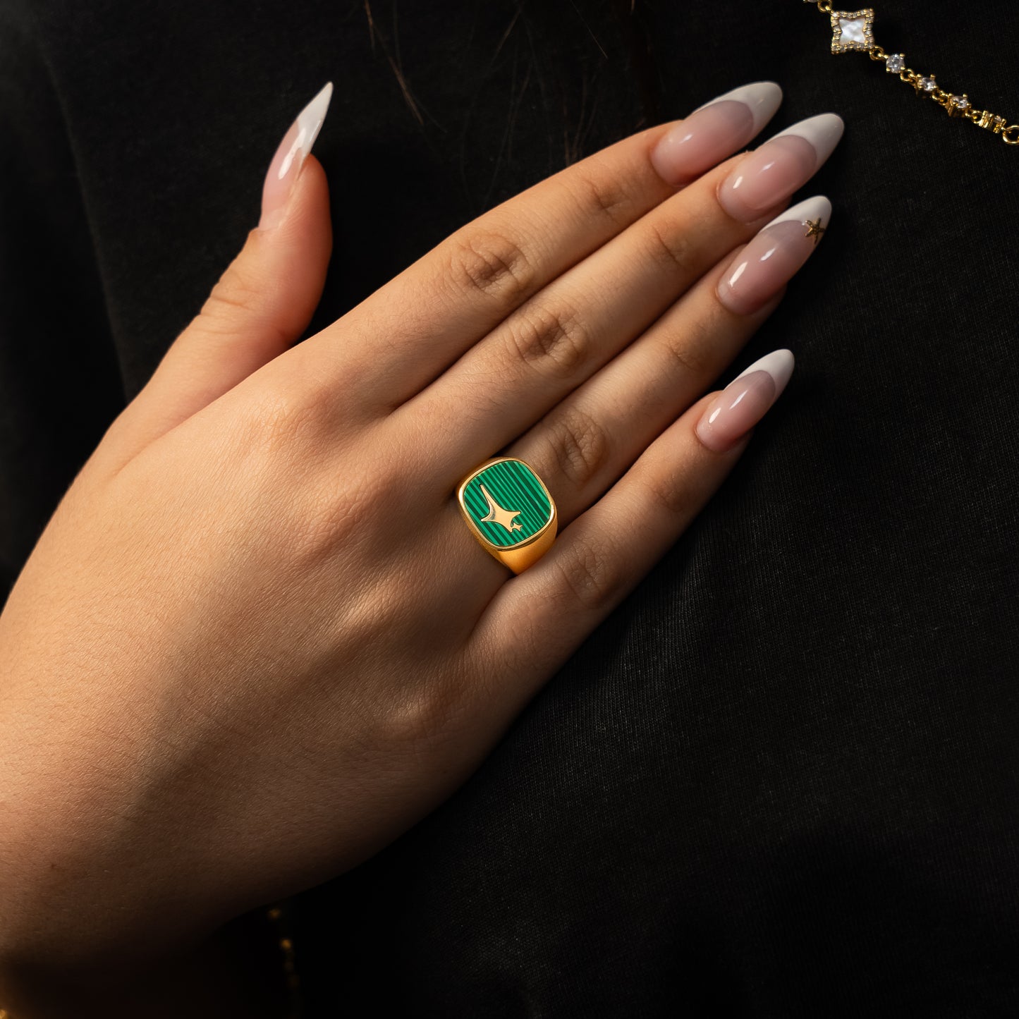 Raw Ring Gold - Green Pattern