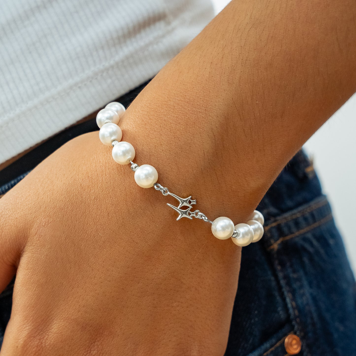 Double Stars Silver Beaded Bracelet