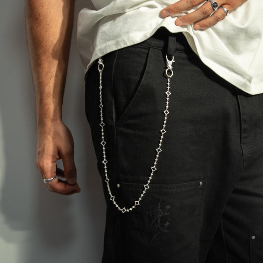 Wallet Chain Flower Tennis Argentée - Motif Noir