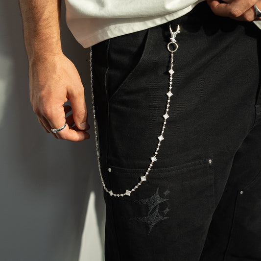 Wallet Chain Flower Tennis Argentée - Motif Blanc