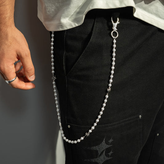 Wallet Chain Iced Bead link Signature Argentée