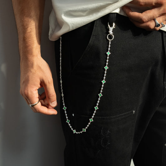 Wallet Chain Flower Tennis Argentée - Motif Vert