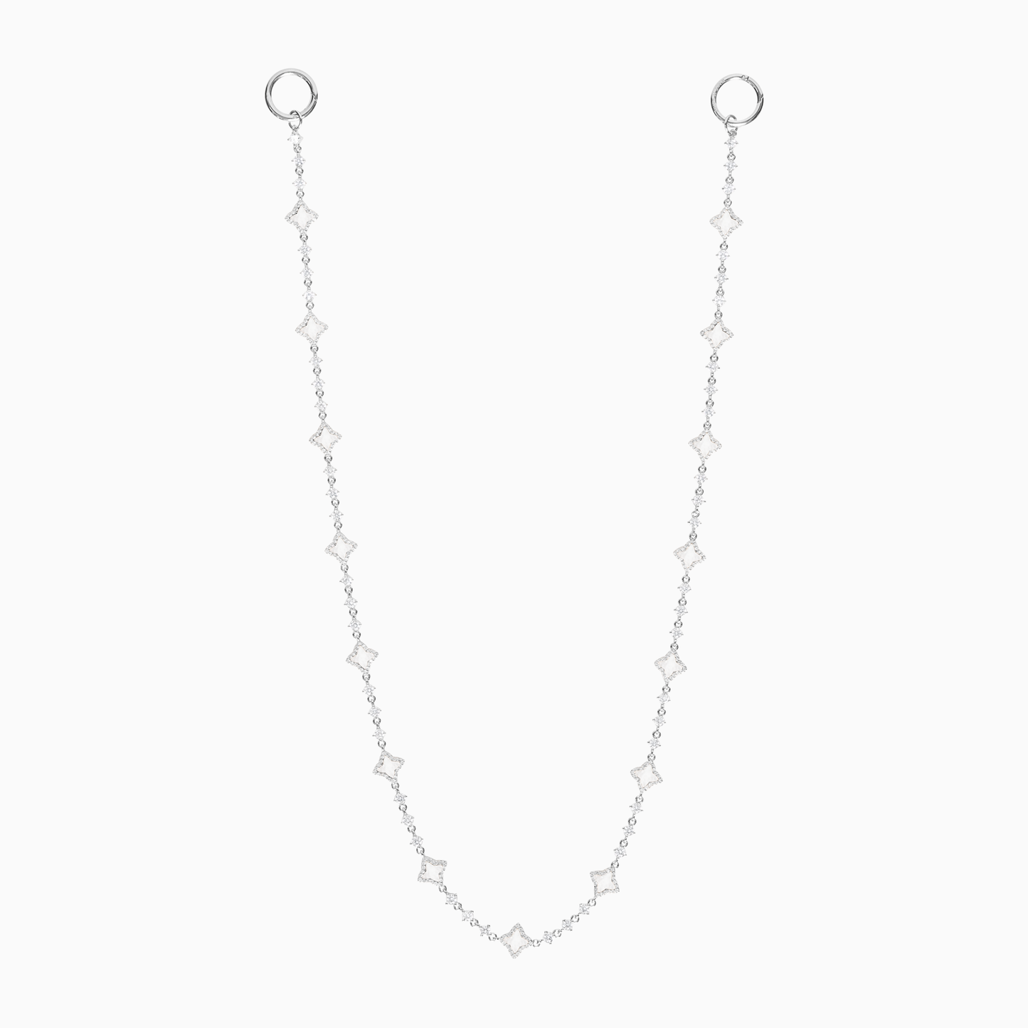 Silver Flower Tennis Wallet Chain - White Pattern