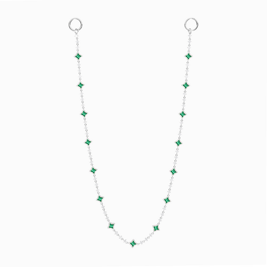 Wallet Chain Flower Tennis Argentée - Motif Vert