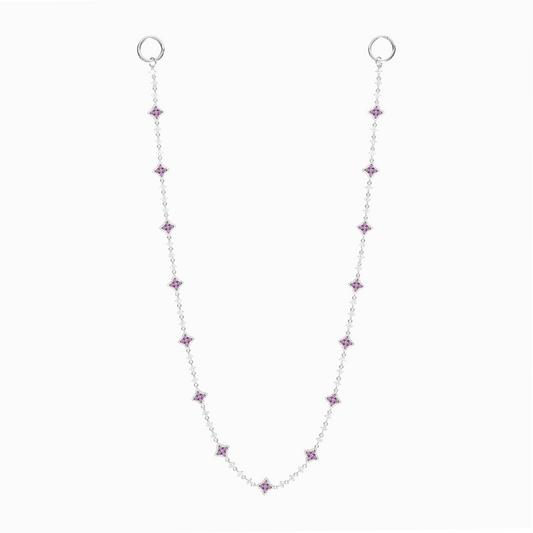 Wallet Chain Flower Tennis Argentée - Pierres Violettes