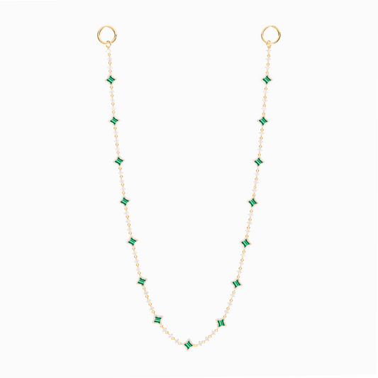 Wallet Chain Flower Tennis Dorée - Motif Vert