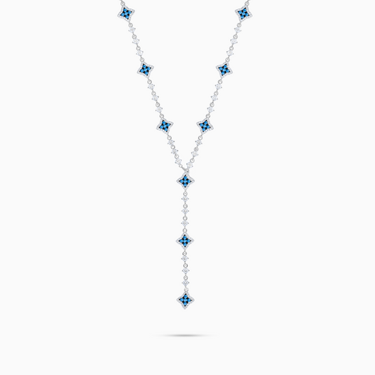 Lariat Flower Tennis Silver - Blue Stones