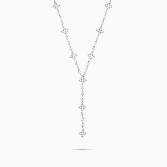 Lariat Flower Tennis Silver - White Stones