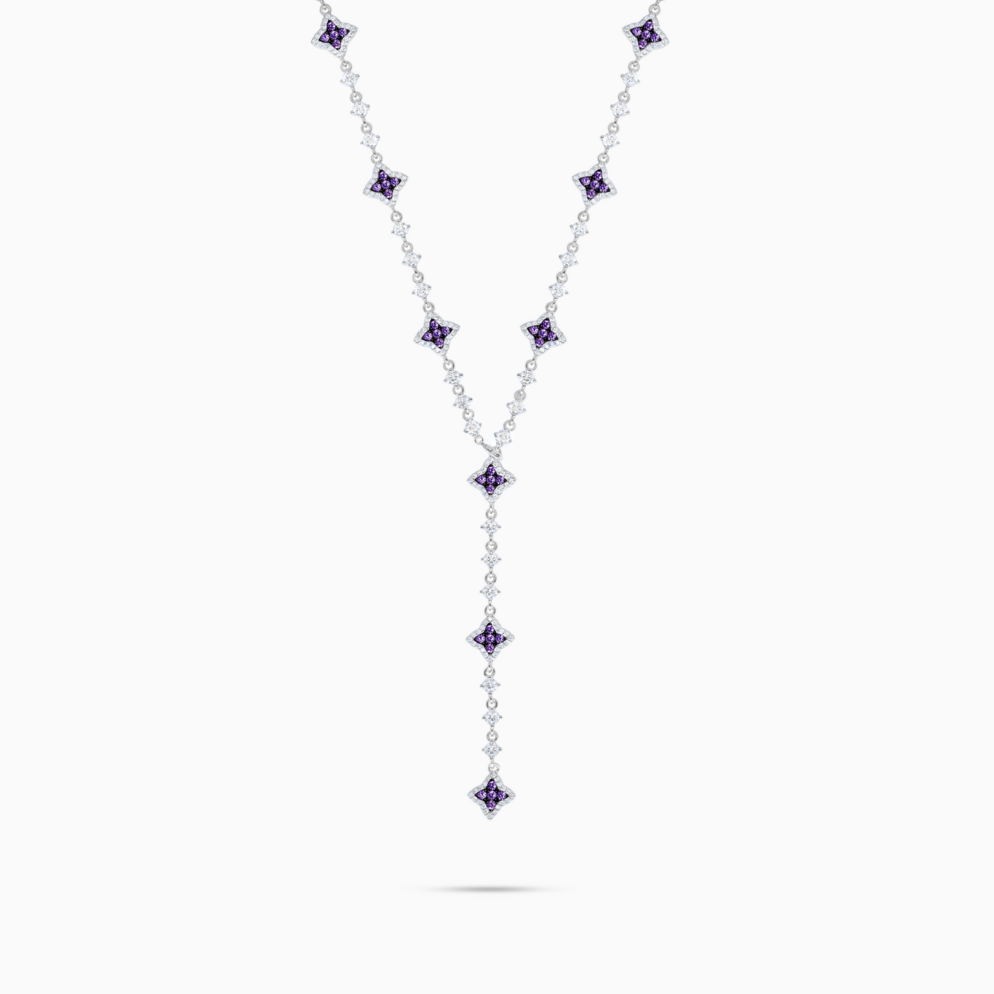 Lariat Flower Tennis Silver - Purple Stones