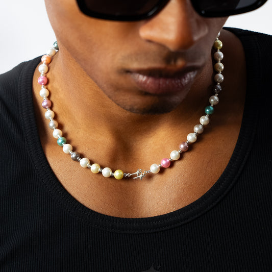 Pearl Double Stars Silver Chain - Multicolor