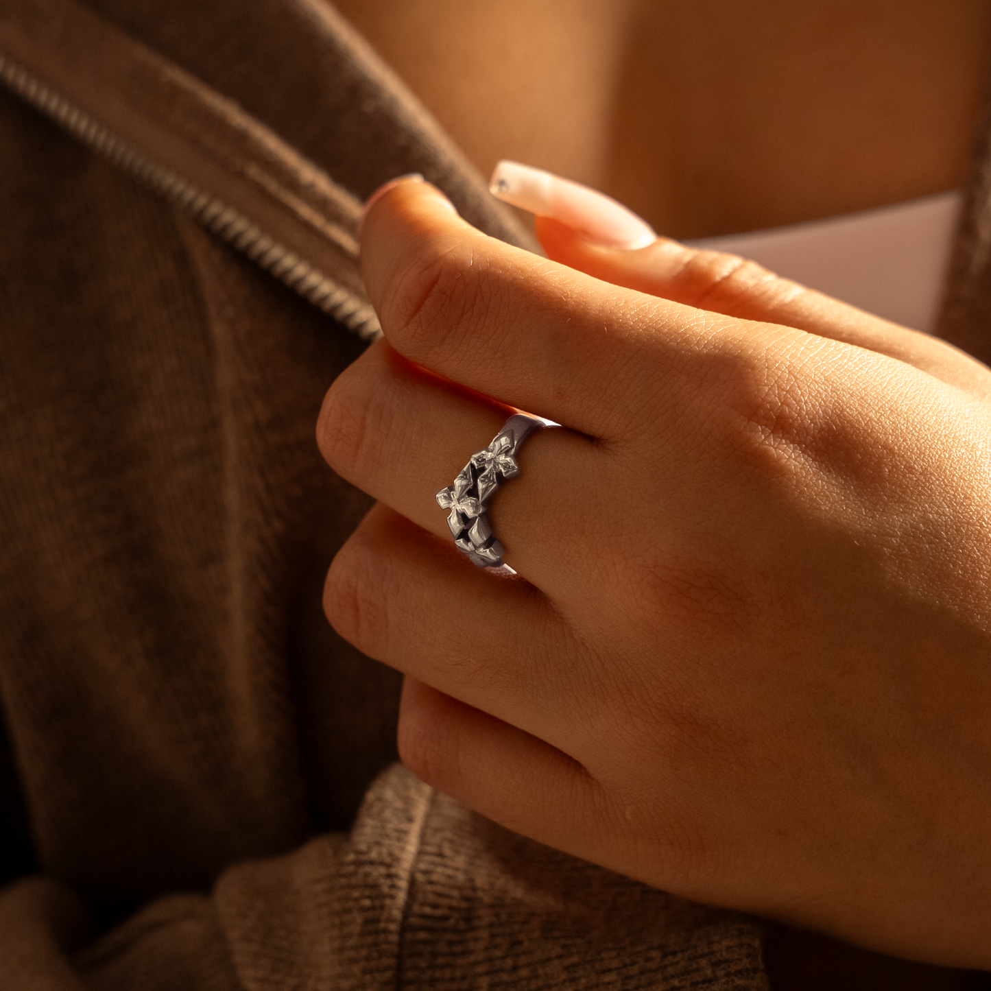 Triple crossed star ring- Argenté