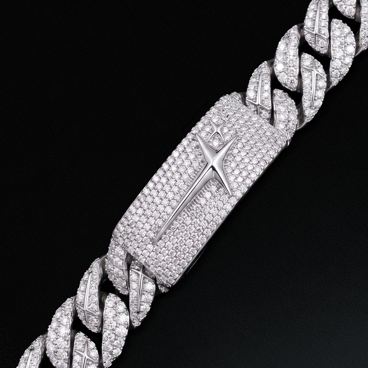 Bracelet Iced Icon Cuban link Plate 15mm - Argent 925 / Moissanite VVS