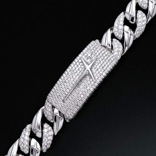 Bracelet Iced Icon Cuban link Plate 15mm 1/2 Argenté