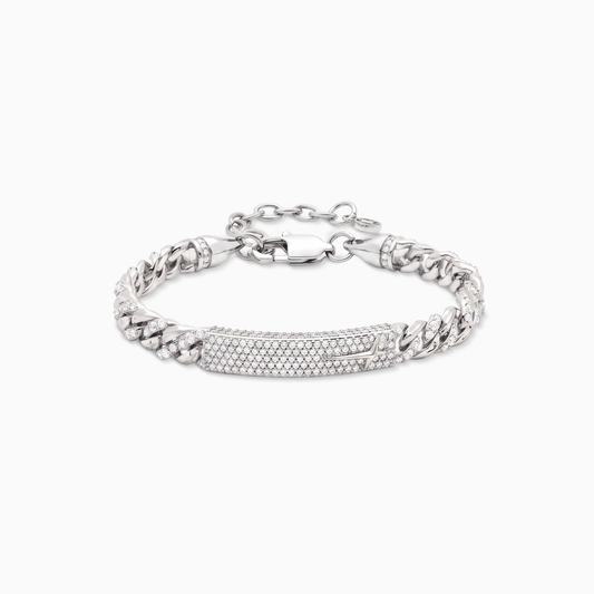 Iced Icon Cuban Link Plate Bracelet 6mm 1/2 Silver