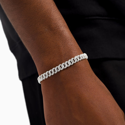 Bracelet Iced Cuban link 6,8 mm argenté