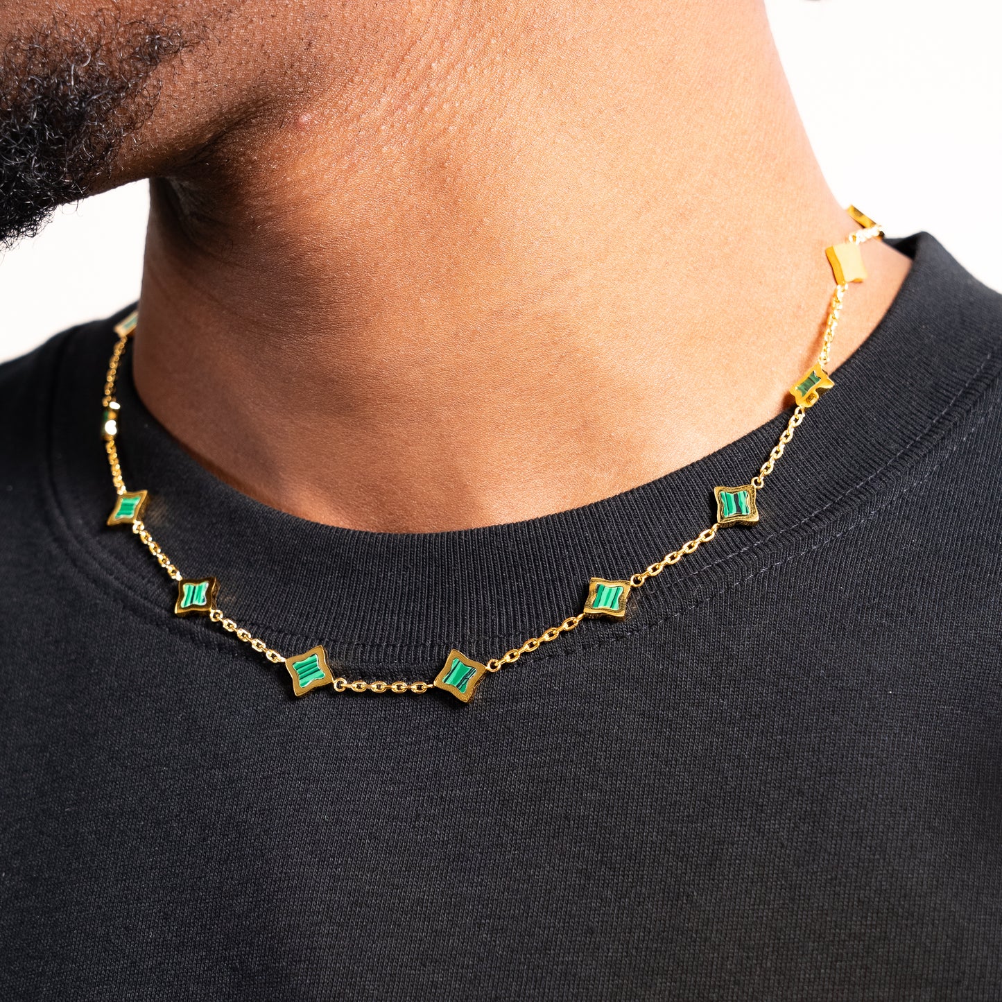 Gold Flower Cable Chain - Green